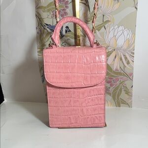 Rachel Parcell Pink Croc-Embossed Mini Bag